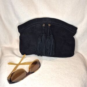 Mossimo Black Suede Clutch with Tassels